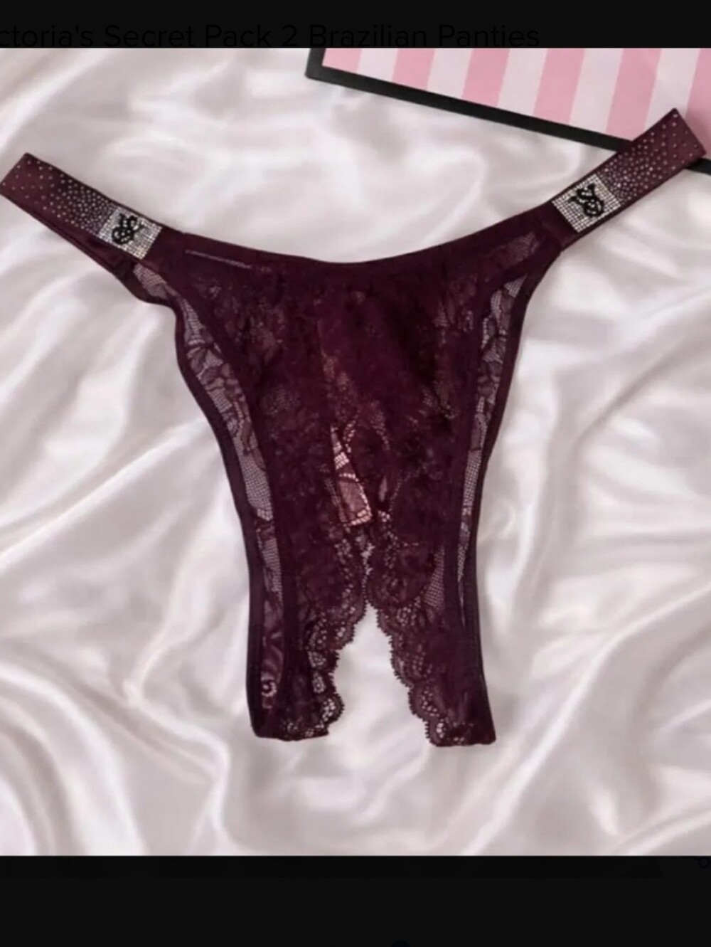 Victoria's Secret Very Sexy Scattered Shine Strap Crotchless Brazilian Panty L